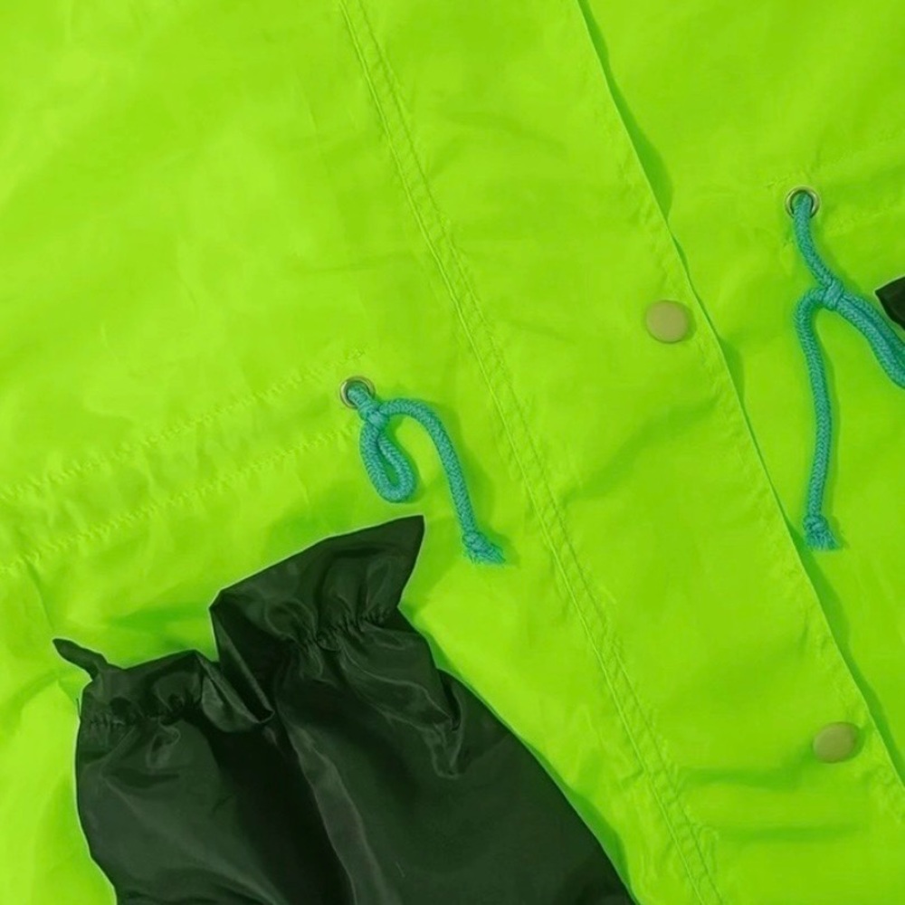 Glitz Luxe Colorblock Trench Coat – Oversized Statement Fall Jacket Neon Green - Picture 3 of 3